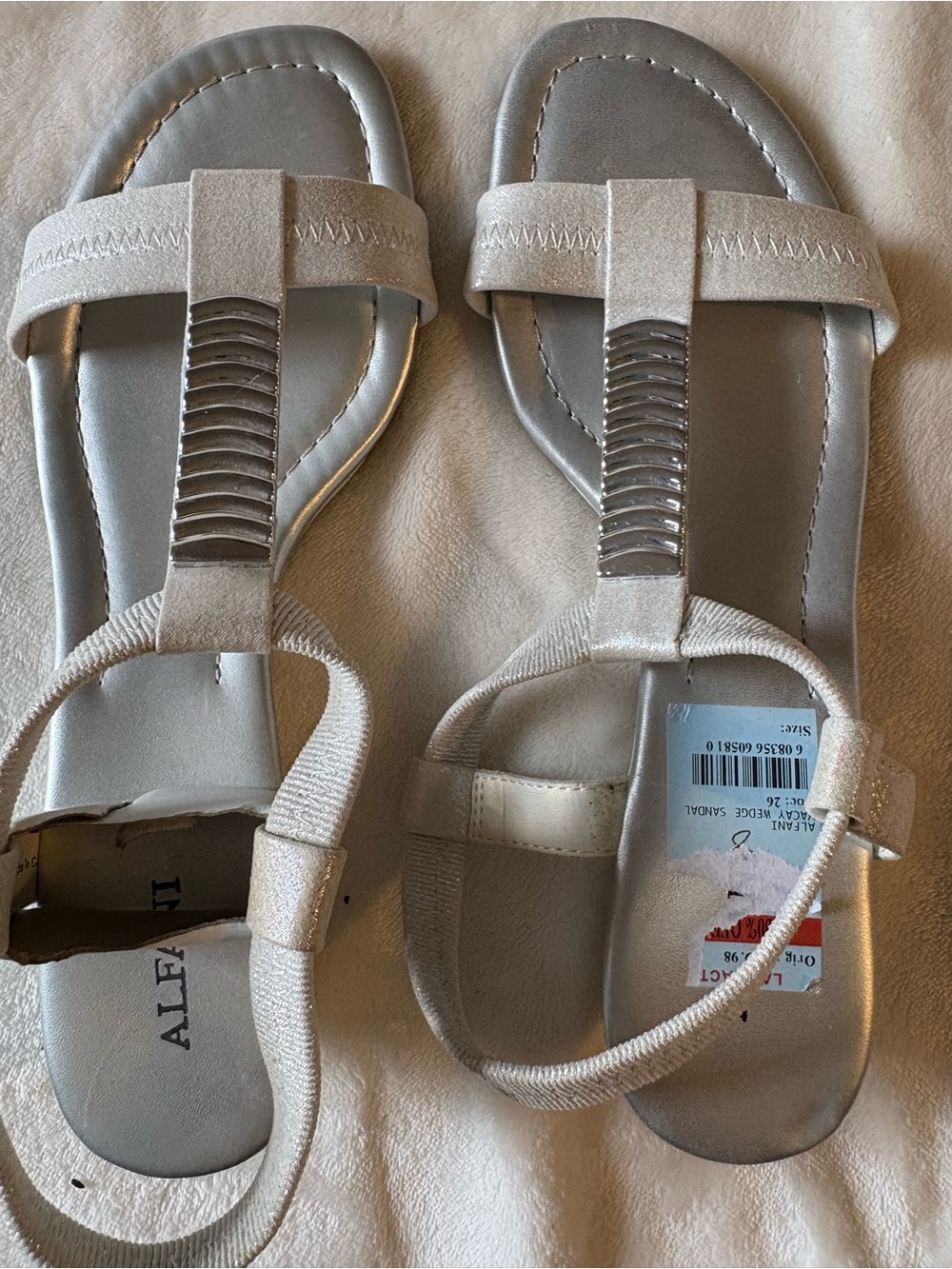 Alfani Silver Metallic T-Strap Wedge Sandals